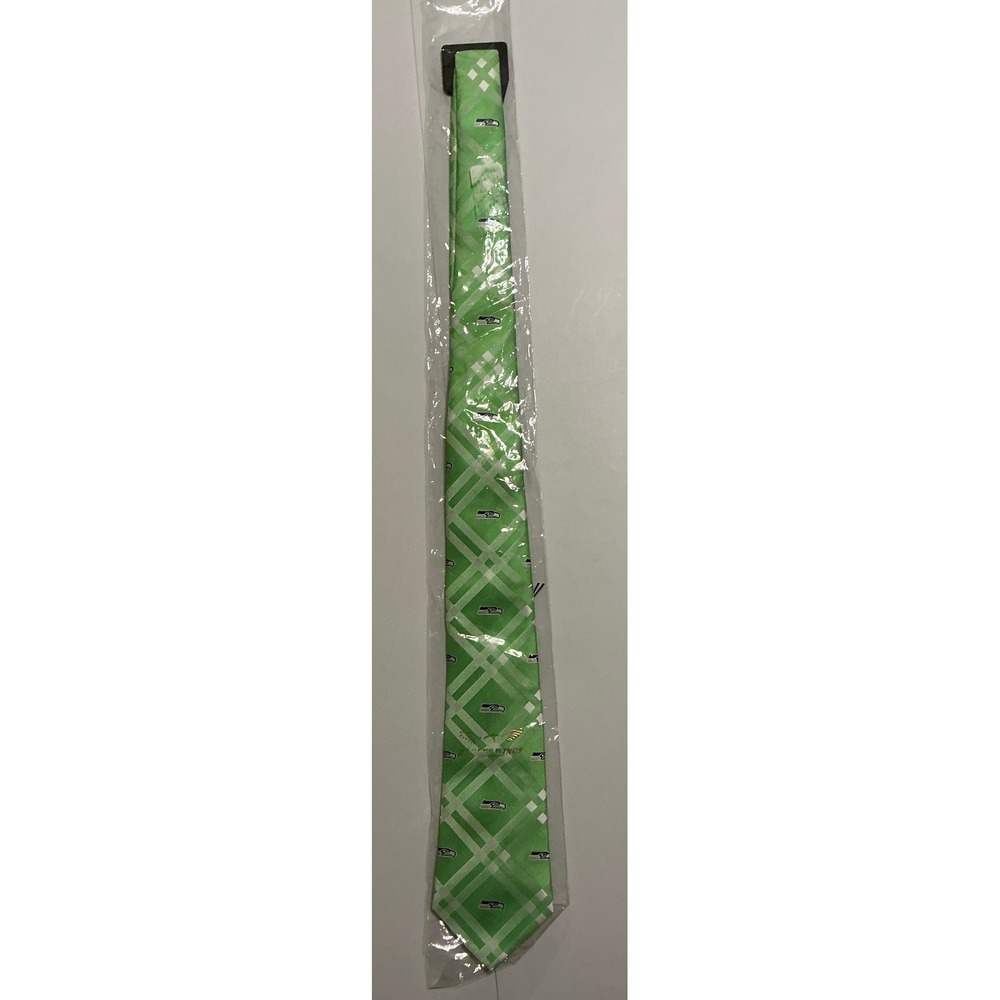 NFL Seattle Seahawks Eagles Wings Mens Action Green Plaid Rhodes‎ Tie NEW